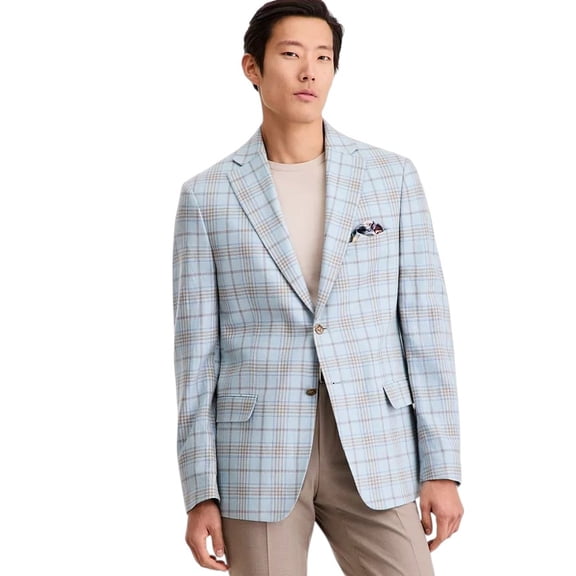 Tallia Mens Slim fit Linen Sport Coat Blazer 36 S Mint Green Plaid