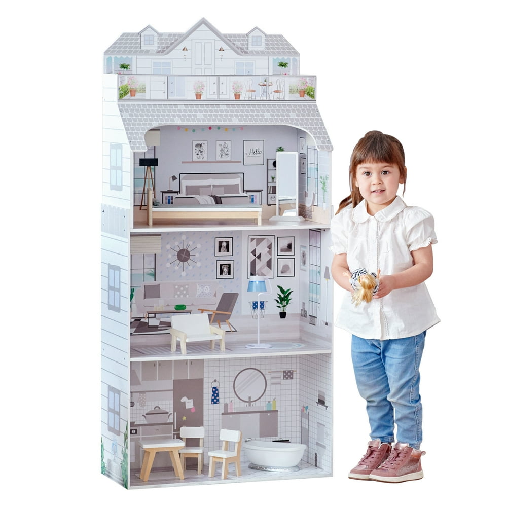 Teamson Kids 12" 3 Floor Deluxe Modern Glam Farmhouse Dollhouse with