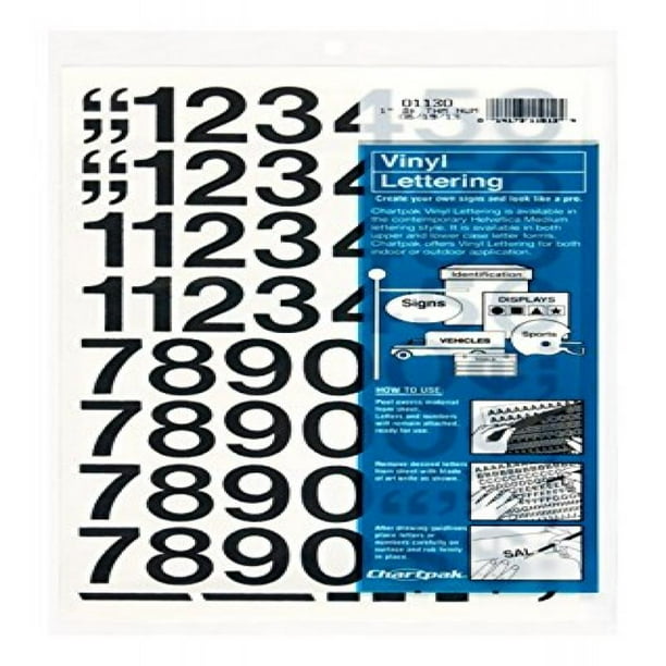 Chartpak SelfAdhesive Vinyl Numbers, 1 Inches High, Black, 44 per Pack