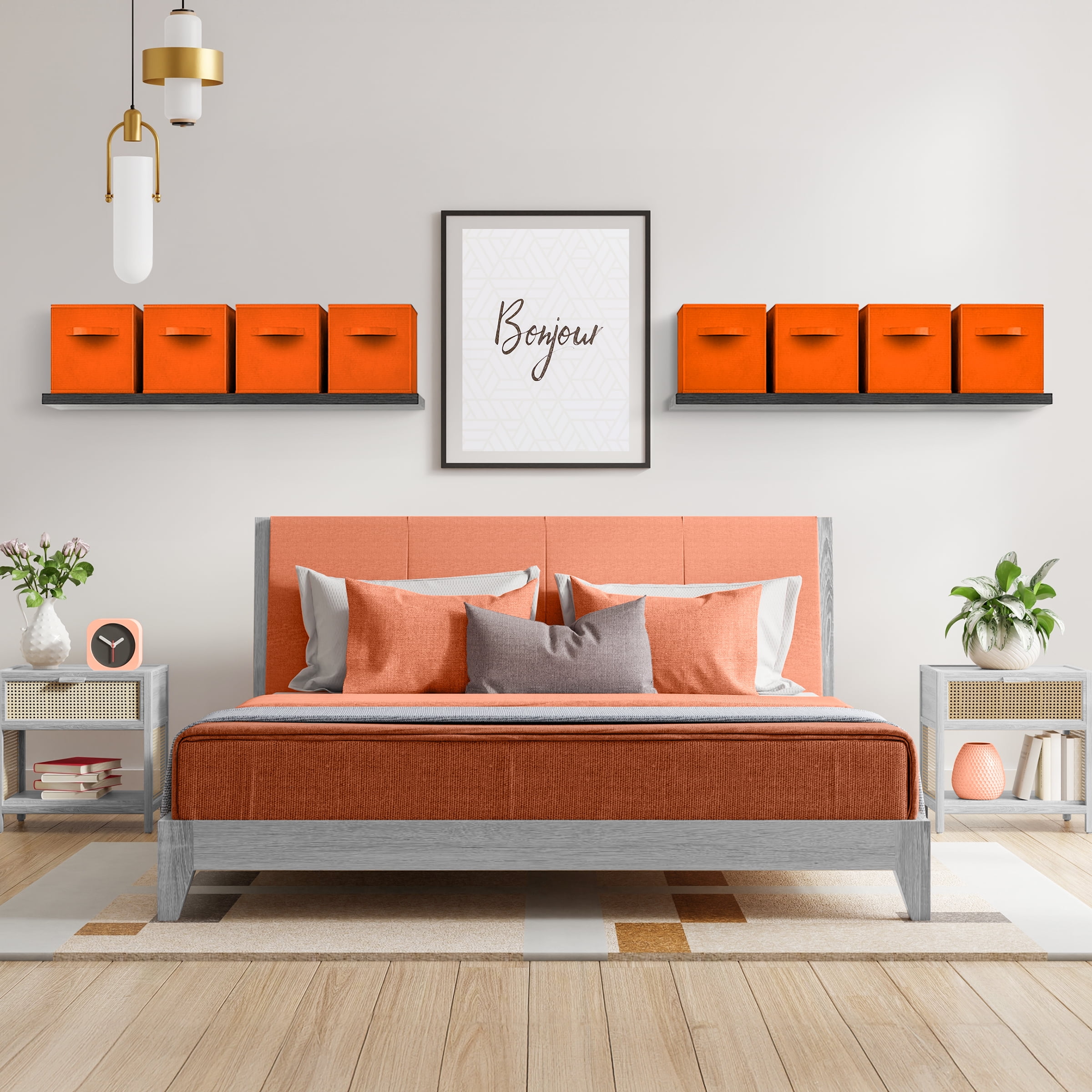 Sorbus 13 Inch Collapsible Fabric Storage Cubes, 8 Foldable Baskets for Organizing for Closet, Shelves, Clothes, Toys, Books, Orange