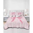 thumbnail image 2 of Quilt King Size Bedding Set, Pink Bow Reversible Summer Quilt 3 Pieces, Cute Watercolor Girls Cartoon Luxury Lightweight Bedspreads Coverlets with 2 Pillow Shams for All Seasons, 2 of 5