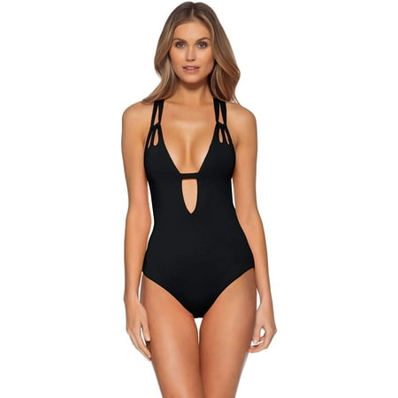 BECCA BY REBECCA VIRTUE Black Color Code One Piece Swimsuit, US Medium, NWOT