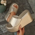 thumbnail image 4 of Hinvhai Wedge Chunky Platform Womens Sandals Backless Slip on Comfy Round Open Toe Mules Summer Sandals for Women Gold 7(39), 4 of 9