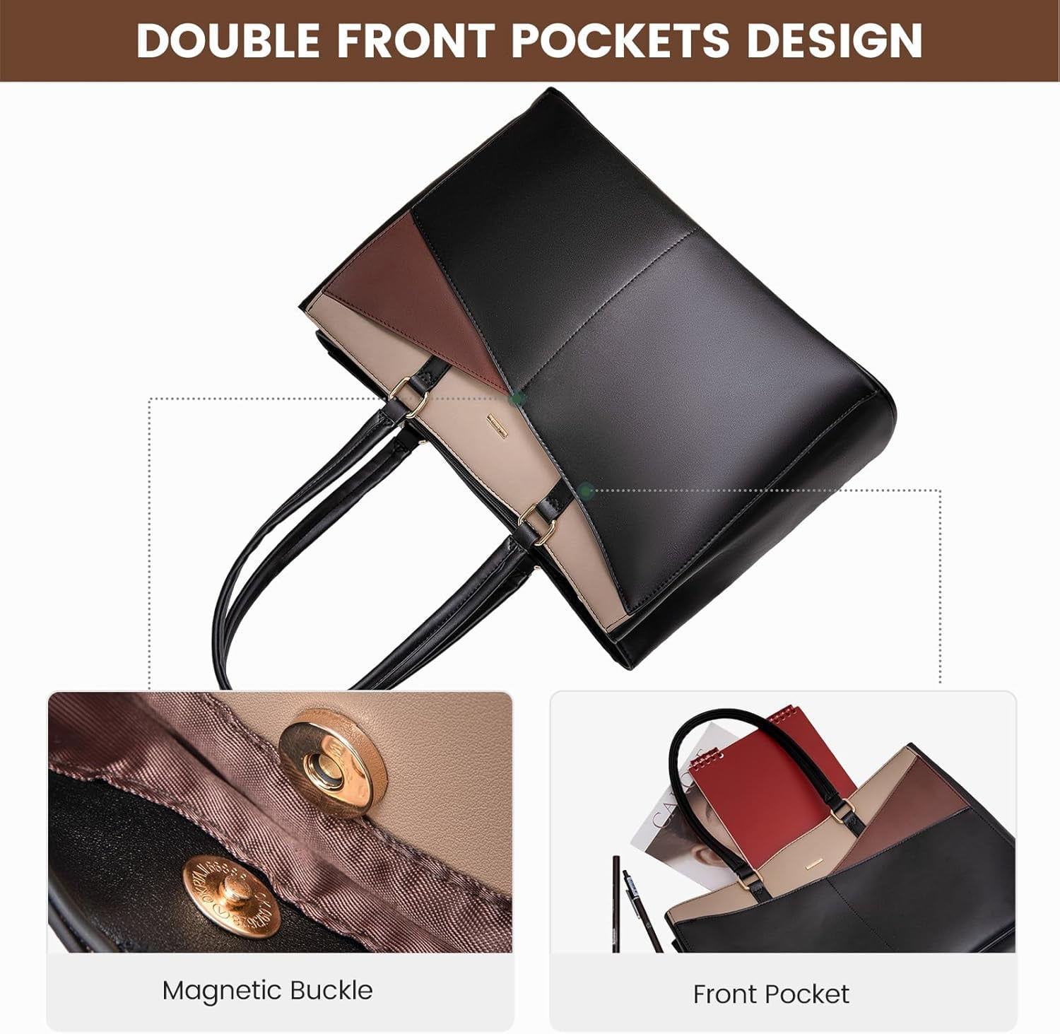 LOVEVOOK Laptop Tote Bag for Women 15.6 Inch Waterproof Leather Computer Bags Business Office Work Briefcase Black