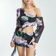thumbnail image 3 of Biekopu Women Skirt Set, Flower Print Long Sleeve Irregular Crop Top + Low Waist Mini Skirt Clubwear, 3 of 8