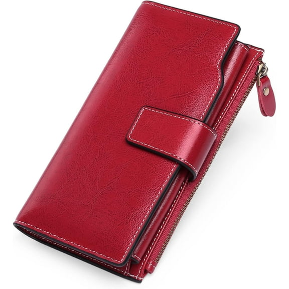 Women Leather Wallets RFID Blocking Clutch Card Holder Ladies Purse with Zipper Pocket