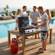 Zintown 20000 BTU Propane Griddle with Lid and Ignition,Table Top Gas Grill Camping Griddle Portable with 2 Burner