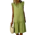 thumbnail image 2 of Vmvidoty Spring Summer Dresses for Women 2026 Crew Neck Cap Sleeve Ruffle Hem Smock Short Casual Beach Dress Green L, 2 of 8