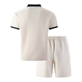 thumbnail image 5 of 2 Piece Casual Set for Men Knit Quarter Button Shirt with Shorts Half Zip Collared Top Drawstring Shorts Summer Matching Tracksuit L, 5 of 5