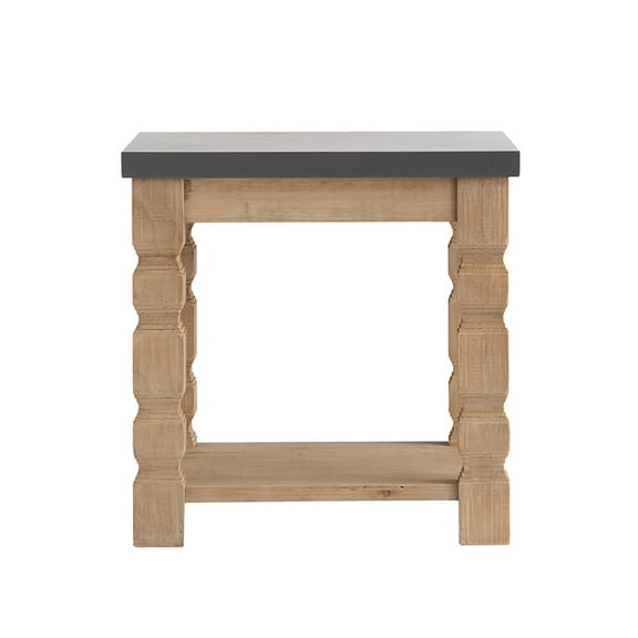 A&B Home Side Table with Low Tier Shelf and Turned Legs - Natural, Gray Finish