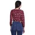 thumbnail image 3 of Moomaya Printed Crop Tops For Women Long Sleeve Elastic Hem Round Neck T Shirt, 3 of 5