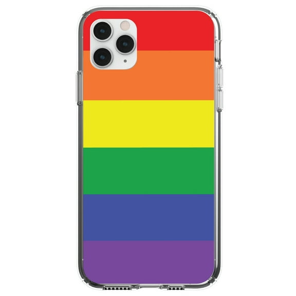 DistinctInk Clear Shockproof Hybrid Case for iPhone 11 (6.1" Screen) - TPU Bumper, Acrylic Back, Tempered Glass Screen Protector - Rainbow Stripes Gay Pride - Show Your LGBTQ Support