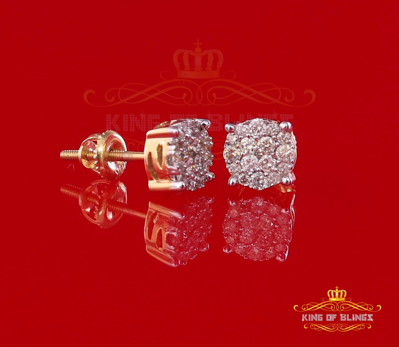 King of Bling's 10K Real Yellow Gold Real Diamond 0.50CT Men's/Women's Stud Round Earrings