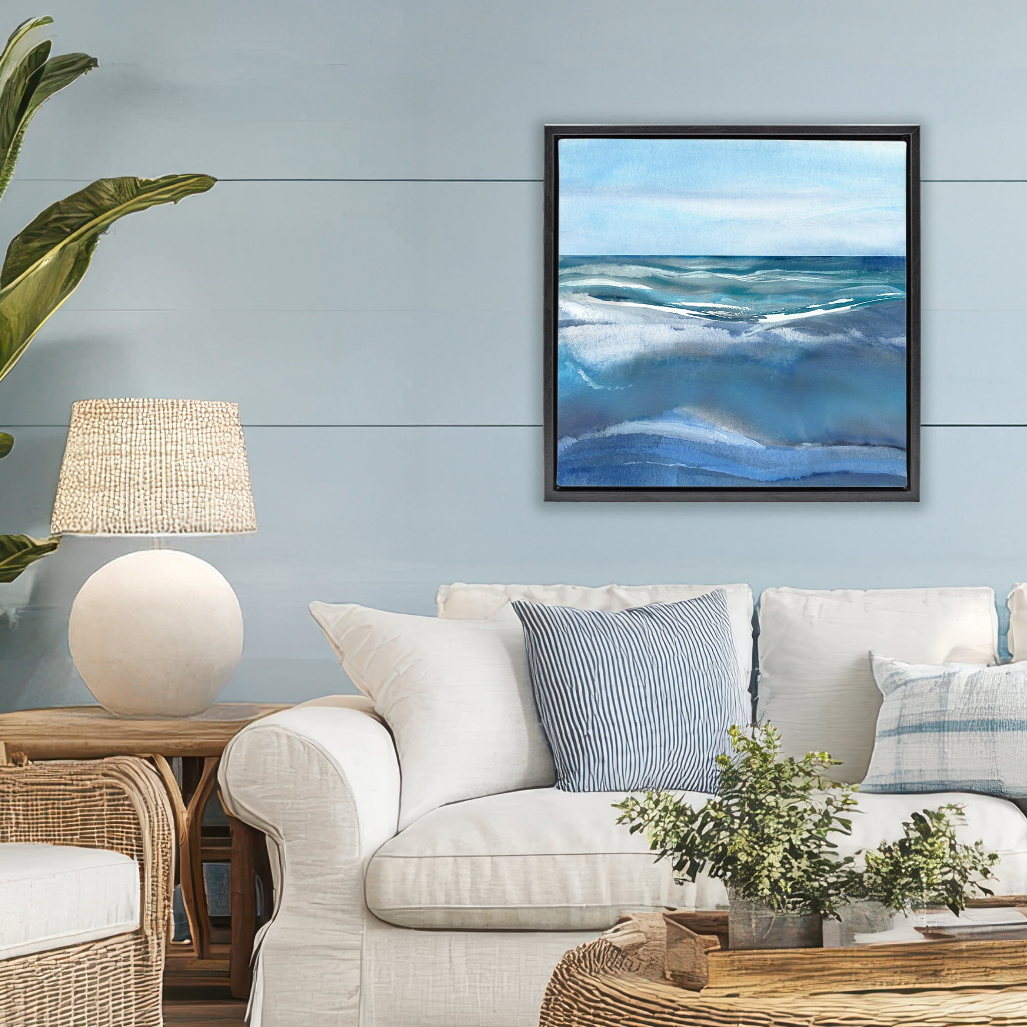 Stupell Industries Calm Seas under Soft Sky Black Framed Floater Canvas Wall Art, design by Susan Jill
