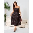 thumbnail image 3 of Multicolor Cherry Print Plus Size Adjustable Strap Dress, Slim Fit With Flattering Waist, A-Line Sundress For Spring Summer, 3 of 8