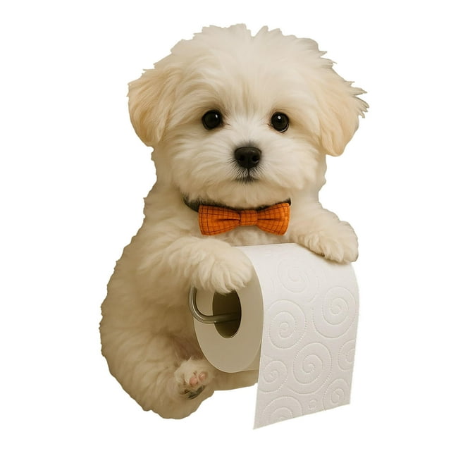 Wall Mounted Dog Statue Paper Towel Holder Adorable Animal Tissue Dispenser For Bathroom Kitchen Home