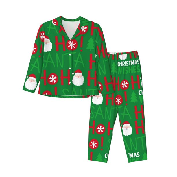 Fotbe Cute Santa Conjunto de Pijama de Manga Larga para Mujer con Estampado, Ropa de Dormir de 2 Piezas, Conjunto de Casa Suave y Cómodo con Bolsillos-Large