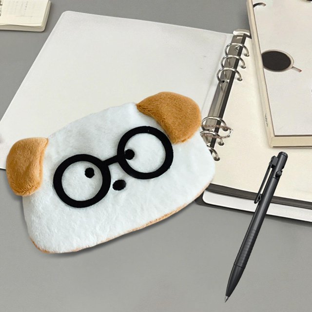Estuche para lápices con forma de animal de peluche, bolsa de papelería con cierre de cremallera, adorable estuche de maquillaje para adolescentes y Perro de orejas marrones