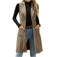 thumbnail image 2 of EOYWHK Suede Jackets for Women Sleeveless Vest Long Trench Coat Vintage Notched Lapel Suit Vests with Pockets, 2 of 9