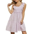 thumbnail image 1 of Robe en Coton et Lin pour Femmes, Sans Manches, Col en V, Couleur Unie, 1 of 5