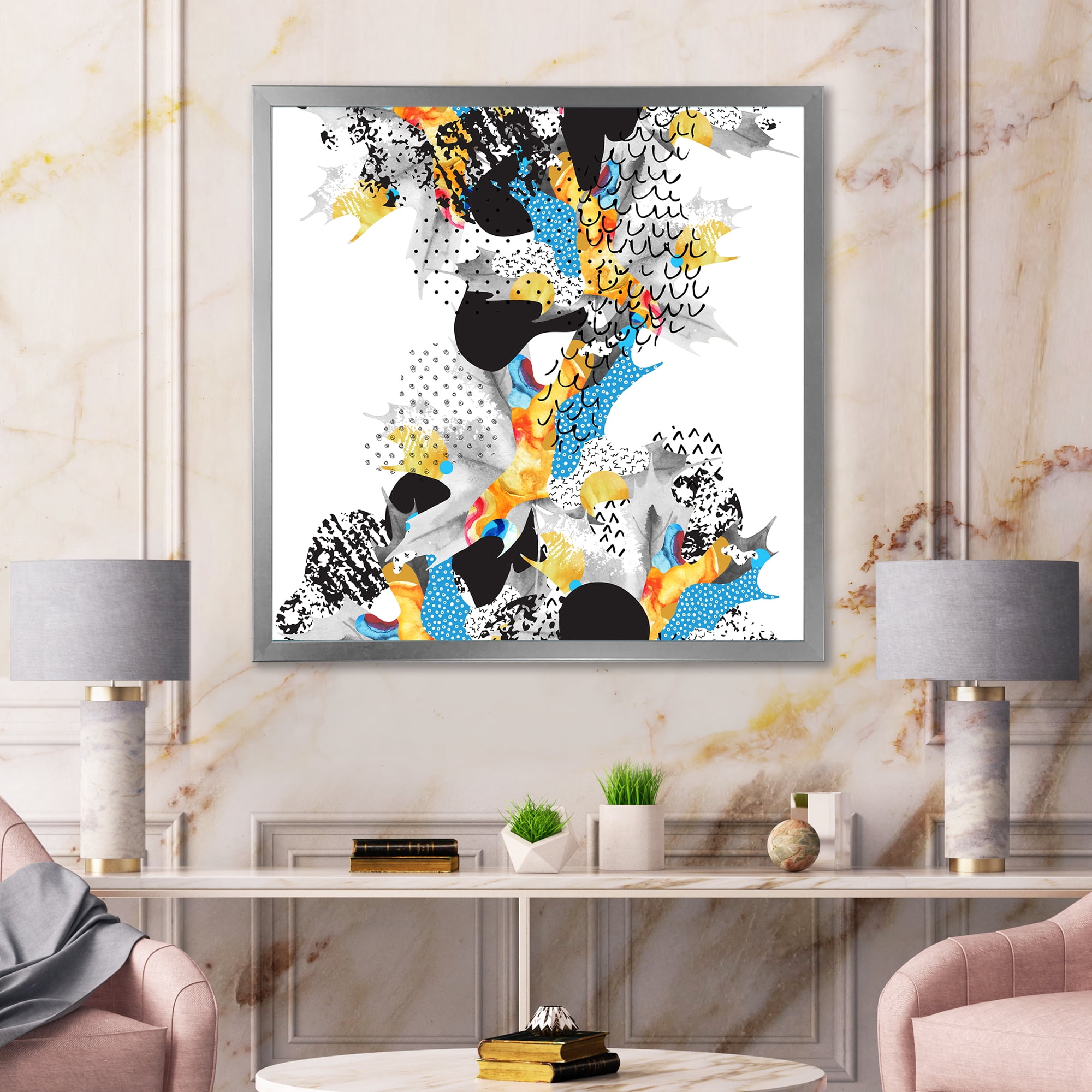 Designart 'Fluid Shapes In Bauhaus Memphis Style Minimal' Modern Framed Art Print