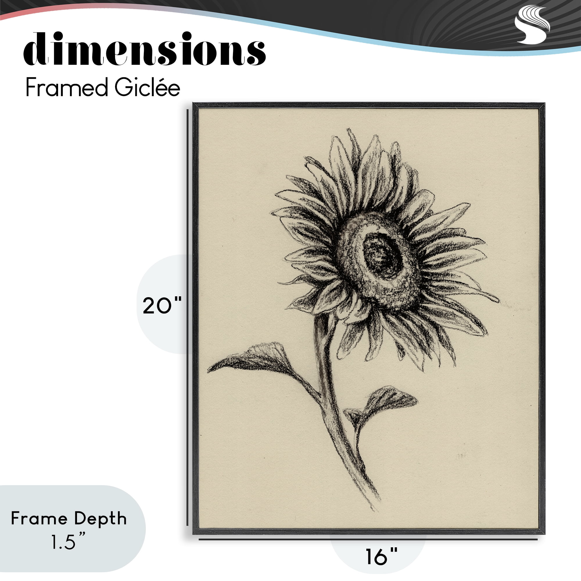 Stupell Industries Sunflowers in Charcoal Black Framed Giclee Art, design by Leah Noel Art