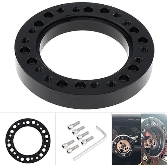 0.5" Steering Wheel Hub Adapter Conversion Spacer, Black Aluminium Alloy 12mm Steering Wheel Hub PCD Adapter Spacer for Momo for Nardi for OMP for Sparco