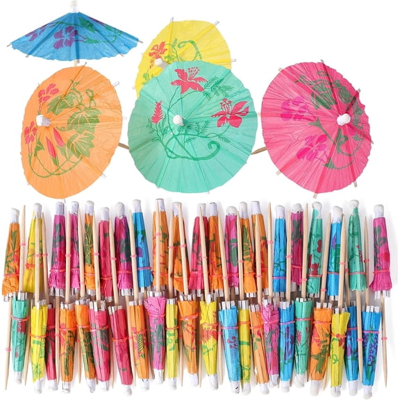 [144 Pcs] Cocktail Drink Umbrella Picks Toothpicks - Colorful Paper Toothpicks Cocktail Umbrellas for Luau Parasols Hawaiian Tiki Party Decorations