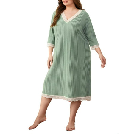 

Casual Colorblock V neck Sleepshirts 3/4 Sleeve Mint Green Plus Size Nightgowns & Sleepshirts (Women s Plus)
