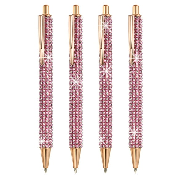 Rhinestone Metal Ballpoint Pen 4 Pack Crystal Pearl Pens Black Ink 1.0mm Point Sparkly for Women Gift Office Note Taking Journaling, Light Rose Red