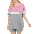 thumbnail image 4 of hxobax Shorts Sets for Womens 2 Piece Loungewear Trendy Colorblock Pajama Set Round Neck Short Sleeve Tops and Short Pant Comfy Matching Sets Sleepwear Soft Pj Set with Chest Pocket,#01_Gray,Small, 4 of 6