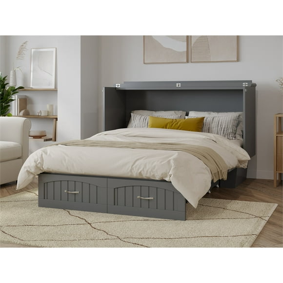 AFI Sydney Queen Solid Wood Murphy Bed Chest with Mattress in Grey