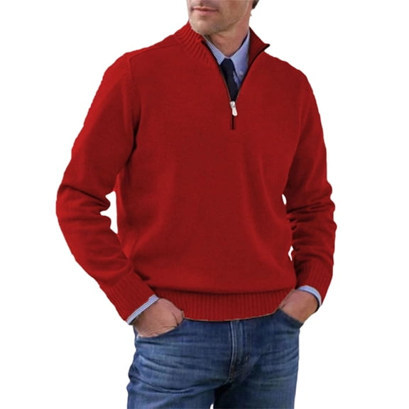 ASDFVBKG Quarter Zip Collared Sweaters for Men Long Sleeve Collar Lightweight Knit Pullover Casual Mens Oversized Fashion Cozy Fall Winter Solid Top Sweaters Red L