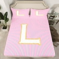 thumbnail image 2 of Feelyou Girly Monogrammed L Bed Sheets for Kids, Chic Abstract Stripes King Sheets, Initial Letter Theme Sheet Set, Microfiber Bedroom Decor, 4-Piece, 2 of 7