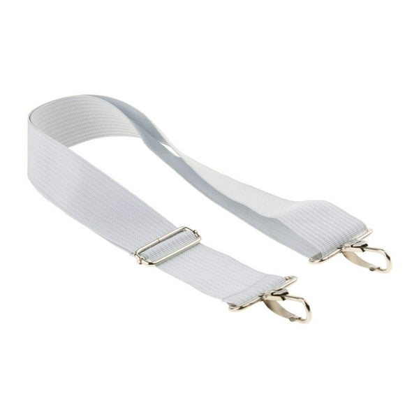Adjustable white marching band snare drum strap with buckle