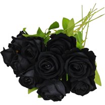 14PCS Black and White Artificial Roses Flowers,Black and White Fake Roses Bouquet Faux Silk Black and White Flowers for Halloween Party Home Decor (Black and White Rose)
