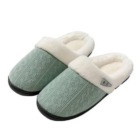 KELINFONG Womens Mens Knit Slippers Memory Foam Comfort Fuzzy Plush Lining Slip on House Shoes