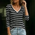 thumbnail image 3 of ShomPort Women's Tee Shirts Striped Casual Layer Tops 3/4 Sleeve Fitted Dressy V Neck Going Out Tops Summer Fall, 3 of 6