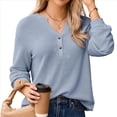 thumbnail image 1 of Blusas Tipo Suéter de Larga Informales con Cuello en V y Cuello de Gofre para Mujer Azul XL, 1 of 9