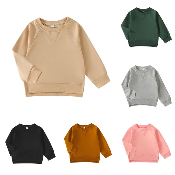 Toddler Kids Baby Boy Girl Crewneck Sweatshirt Long Sleeve Solid Color Pullover Top Casual Spring Fall Clothes 18months-baby Girl Clothes 12-18 Months