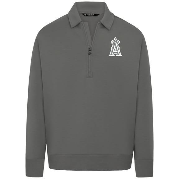 Men's Levelwear Gray Los Angeles Angels Luxe Signature Quarter-Zip Chenille Logo Tri-Blend Sweatshirt