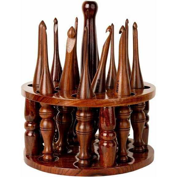 Wooden Crochet Hooks Needle Yarn Knitting Yarn Ergonomic Antique Needle Hooks Wood Set Of 13 Hooks Needle With Stand holder