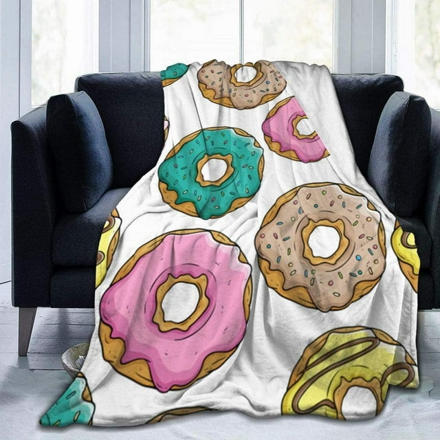 Fleece Blanket Donut Plush Throw Fuzzy Super Soft Reversible Microfiber Flannel Blankets 50"x40"