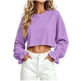 thumbnail image 3 of Lutiedan Cropped Sweatshirt for Women Ruffle Long Sleeve Crew Neck Shirts Casual Baggy Solid Pullover Tops, 3 of 7
