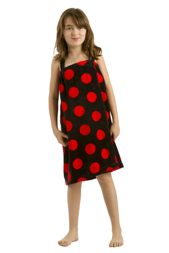 BY LORA Polka Wraps for Girls Bath Wraps Robes Cover up, Black Red, MEDIUM