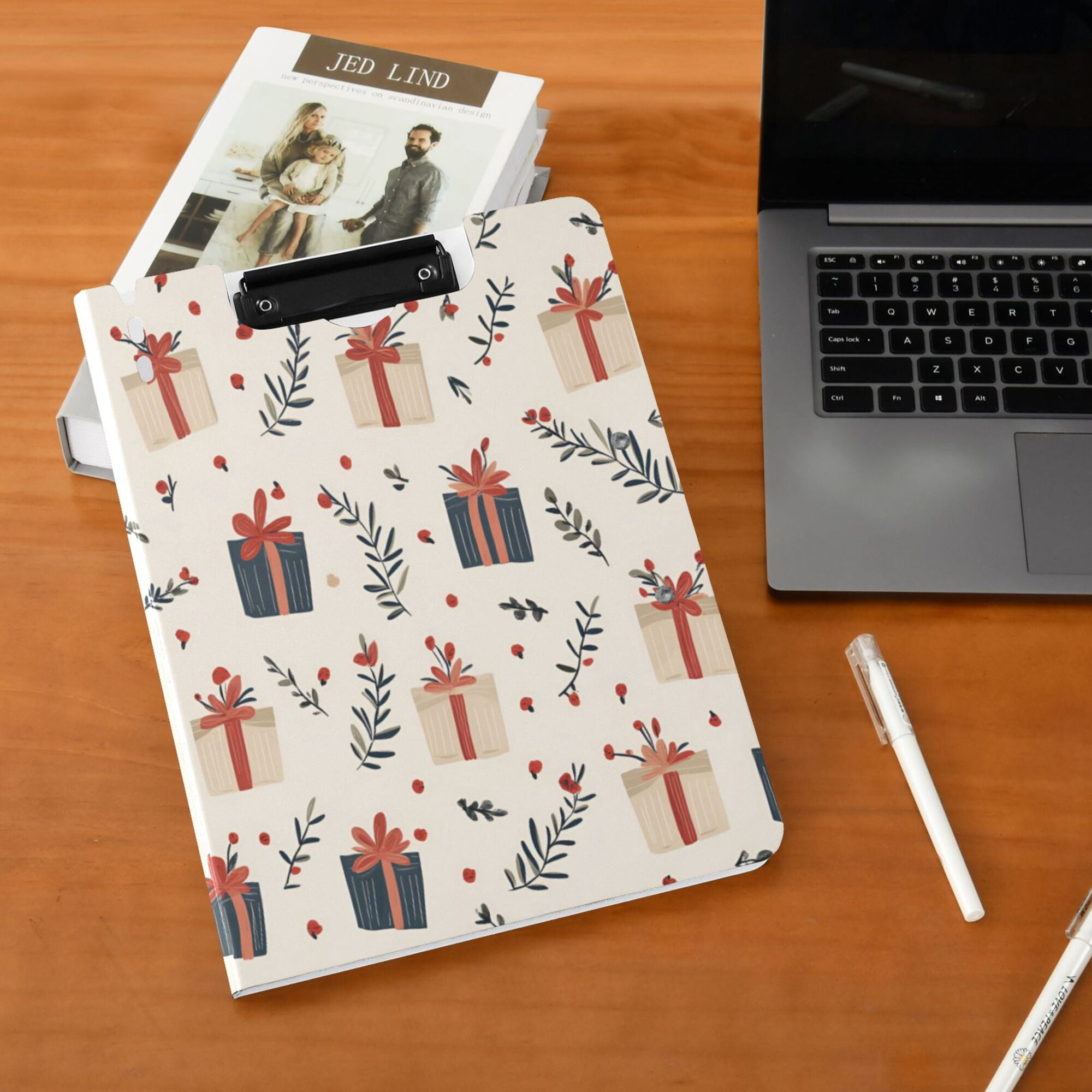 FORMRS A4 Clipboard Folder with Pen Holder Horizontal Foldable School Office Binder, Christmas Gift Pattern