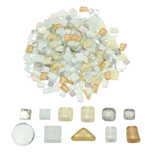 Azulejos de mosaico de cristal irregular de 500 g, azulejos de mosaico pequeños a granel para proyectos de arte de bricolaje de la serie beige