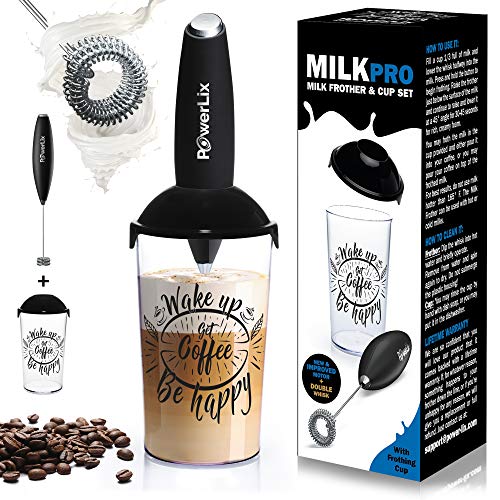 PowerLix Handheld Electric Milk Frother with Stainless Steel Double