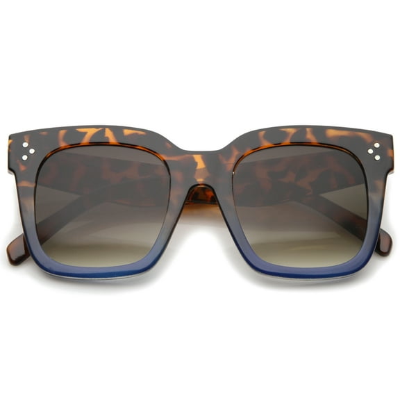 sunglassLA Unisex Modern Two-Toned Bold Frame Square Horn Rimmed Sunglasses (Tortoise-Blue Fade / Lavender) - 50mm