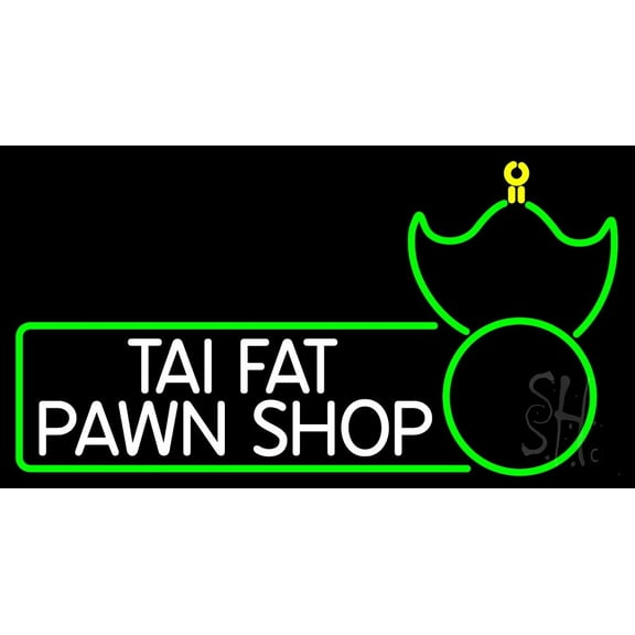 Tai Fat Pawn Shop LED Neon Sign 13 x 24 - inches, Black Square Cut Acrylic Backing, with Dimmer - Bright and Premium built indoor LED Neon Sign for Pawn store interior decor, and stroefront.